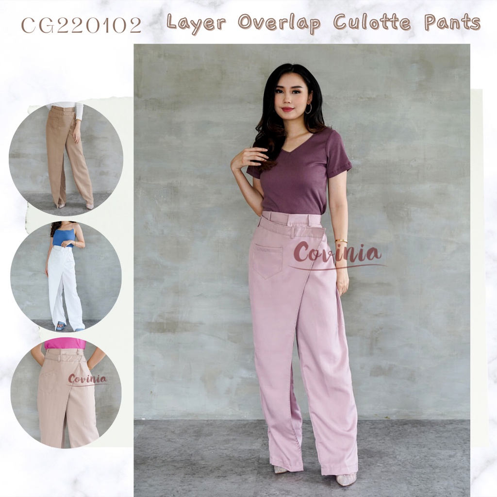 Layer Overlap Culottes Pants Culottes Long Pants วัสดุซากุระ - CG220102