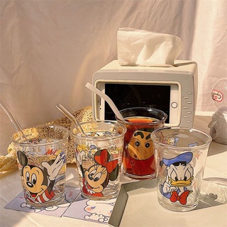 Disney พร้อมส่ง แก้วกาแฟ ลายการ์ตูนดิสนีย์ มิกกี้ มินนี่ โดนัลด์ดั๊ก ชินจัง คุณภาพสูง ของใช้ในครัวเรือน สําหรับใส่นม น้ําผลไม้ อาหารเช้า