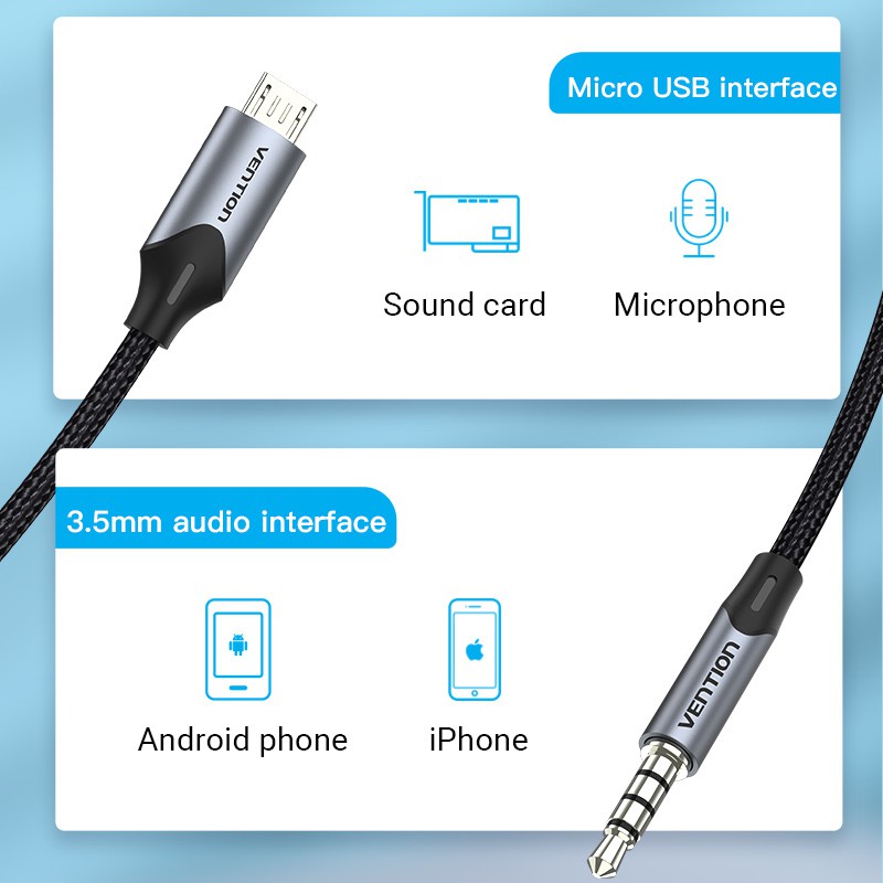 Vention Live Streaming Cable Micro Usb ถึง 3.5 มม.V8 การ์ดเสียงแถบร้องเพลงไมโครโฟนบันทึกสําหรับคาราโอเกะ