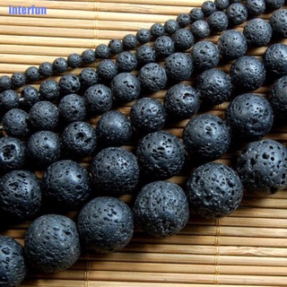 (Interfun) ลูกปัดหินลาวาภูเขาไฟธรรมชาติ สีดํา ทรงกลม 15 นิ้ว (ขายดี