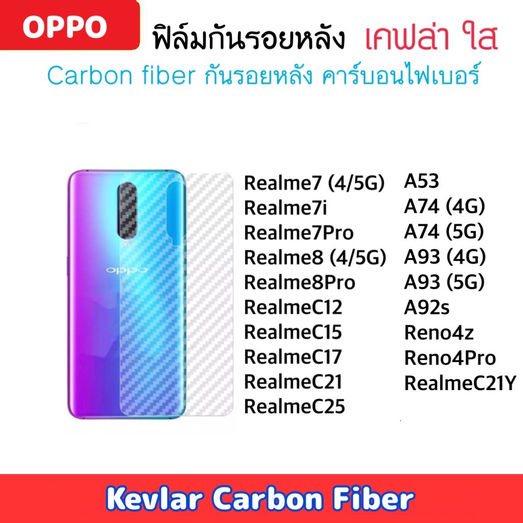 ฟิล์มหลัง Kevlar OPPO เคฟล่า A53 A74 A93 A92S Reno4Z Reno4Pro Realme7 7Pro 7i Realme8 8Pro C12 C15 C