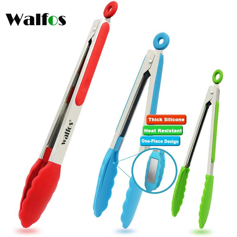 WALFOS ที่คีบอาหารซิลิโคน ด้ามจับสเตนเลส ทนอุณหภูมิสูง