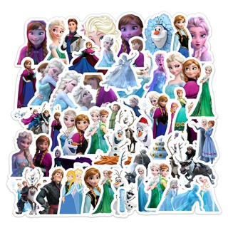 ⚡พร้อมส่ง⚡50ชิ้น เอลซ่า Disney FROZEN Elsa อันนา เจ้าหญิงหิมะ สติ๊กเกอร์ sticker พลาสติกกันน้ำ สีคมชัด