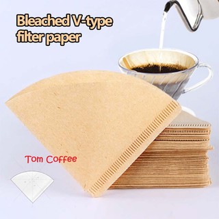 [Tom_Coffee] กระดาษกรองกาแฟ 100 แผ่น ทรงกรวย ชนิดไม่ฟอกสี Coffee filter paper (cone)