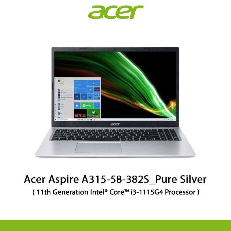 Acer Aspire A315-58-382S_Pure Silver NX.ADDST.00H Notebook ( โน๊ตบุ๊ค ) 15.6” FHD i3-1115G4 RAM 4GB DDR4 / SSD 512GB W11