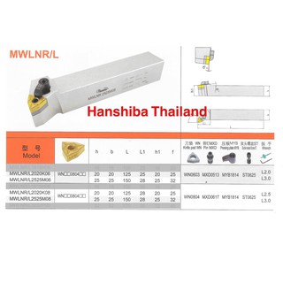 ด้ามมีดกลึง ใส่เม็ด  W08 (ตราหัวเสือ) Hanshiba MWLNR/L