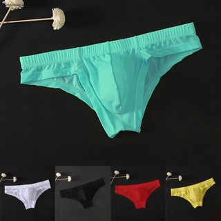 STYLEF-~Sexy Mens Mesh  Translucent Ice Silk Briefs Pouch Underpants Lingerie Underwear Solid Color-【STYLEF-Fashion】