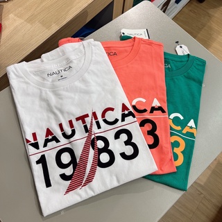 พร้อมส่ง เสื้อยืดแขนสั้น ผ้าฝ้ายแท้ 100% พิมพ์ลายโลโก้ Nautica Noutica สําหรับผู้ชาย