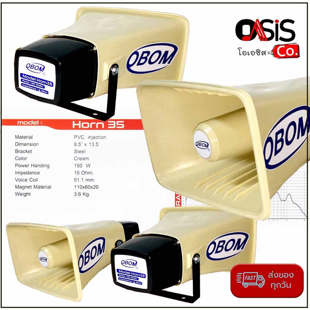 [รวมVAT] ลำโพงกระจายเสียง OBOM HORN-35 150 วัตต์ ลำโพงฮอร์น 35 ปากฮอร์น Horn-35 150 วัตต์ ยูนิตในตัว