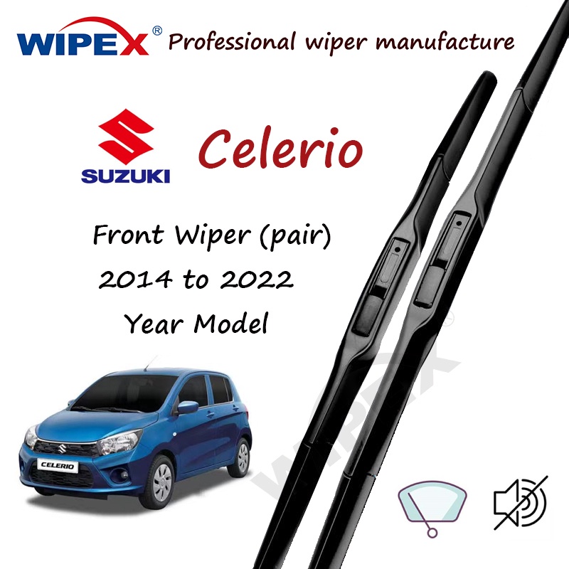 (คุณภาพ) ใบปัดน้ําฝน Suzuki Celerio 14+22 ชุด/คู่ ปี 2014 ถึง 2022 CELE RIO Car Front Window Wipers (แบบซิลิโคนไฮบริด) จาก wipex