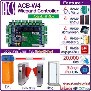 ACB-W4 บอร์ดวีแกนควบคุมไม้กั้นรถยนต์ ประตู Car Park HIP ZKTeco ใช้ได้กับ 4 ประตู/ไม้กั้น 4 หัวอ่าน 4 สวิทซ์กดออก