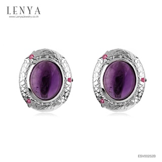 Lenya Jewelry ต่างหูเงินแท้ 925 ประดับอเมทิส (Amethyst)สีม่วง,ทับทิม(Ruby)สีแดง,ตัวเรือนเงินแท้ชุบทองคำขาว