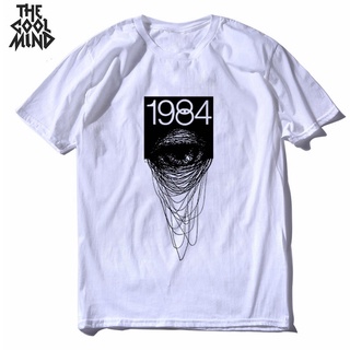 เสื้อยืดผ้าฝ้าย Coolmind เสื้อยืดลําลอง ผ้าฝ้าย 100% แขนสั้น คอกลม พิมพ์ลาย 1984 ทรงหลวม สไตล์สตรีท สําหรับผู้ชาย