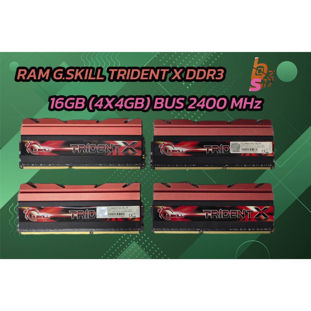 Ram PC DDR3 G.SKILL  TRIDENT X (2400C10Q-16GTX) 4X4GB 16GB BUS 2400 ขายเป็นชุด 1 ชุด มี 4 ตัวรวม 16G
