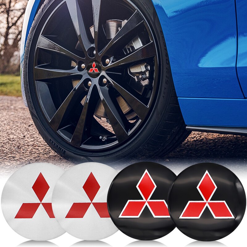 สติ๊กเกอร์อลูมิเนียมติดตกแต่งล้อรถยนต์ 56 มม. 4 ชิ้น  4Pcs 56mm Auto Emblem Logo Wheel Center Hub Cover Sticker For Mitsubishi ASX Xpander Storm Aircond Lancer Grandis Mirage