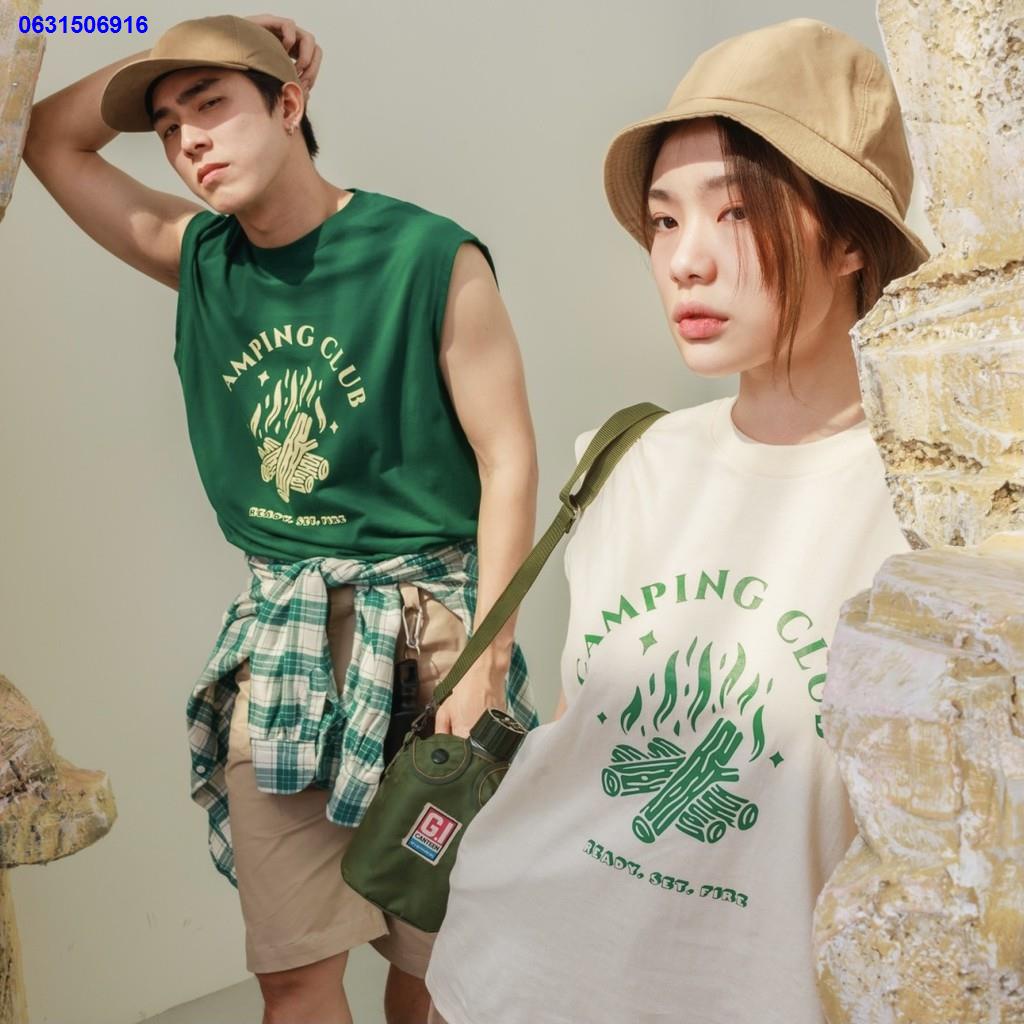 SDK3456✔◐❇CAMPING Sleeveless  Freesize - เสื้อยืดคอกลมแขนกุดผ้าคอตตอนแท้100%