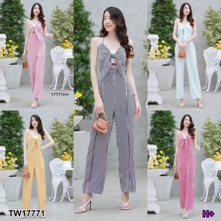 👗Pfashion [ส่งไว!!🚛] P17771 Jumpsuit จั้มสูทผูกอกลายริ้ว ..