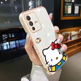 เคสโทรศัพท์มือถือ แบบนิ่ม ลายการ์ตูนคิตตี้ ขอบสี่เหลี่ยม ป้องกันกล้อง สําหรับ vivo v23 4G 5G