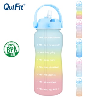 Quifit ขวดน้ํา Tritan 2 ลิตร 64 ออนซ์ พร้อมหลอดดูด กันรั่วซึม ไร้ BPA สําหรับเล่นกีฬา ฟิตเนส