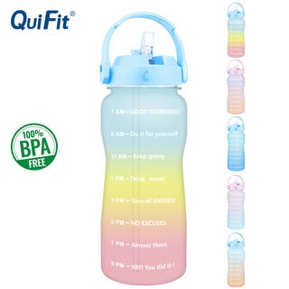 Quifit ขวดน้ํา Tritan 2 ลิตร 64 ออนซ์ พร้อมหลอดดูด กันรั่วซึม ไร้ BPA สําหรับเล่นกีฬา ฟิตเนส