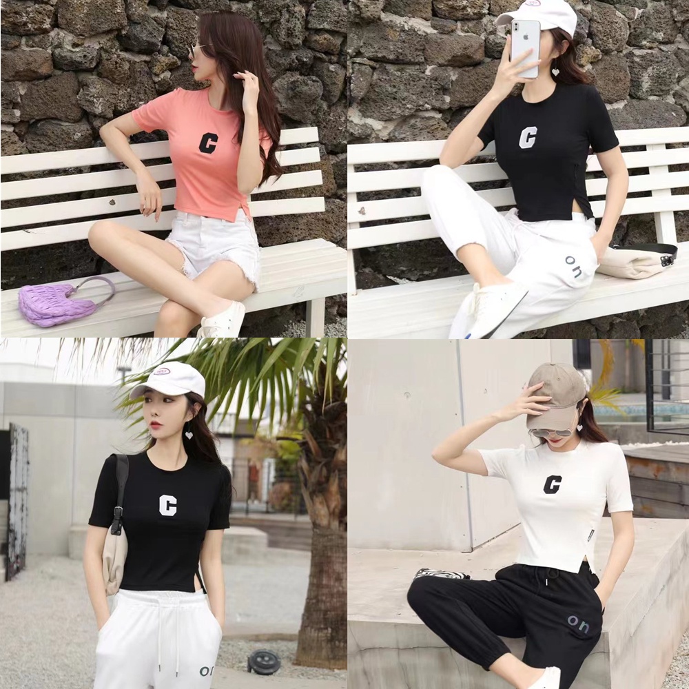 เสื้อยืดแขนสั้นแฟชั่นหญิงสุดฮิต ผ้าร่อง ผ้านุ่มยืดได้ สวมใส่สบาย รุ่น005รุ่นใหม่สวยๆ ทรงวัยรุ่นน่ารัก