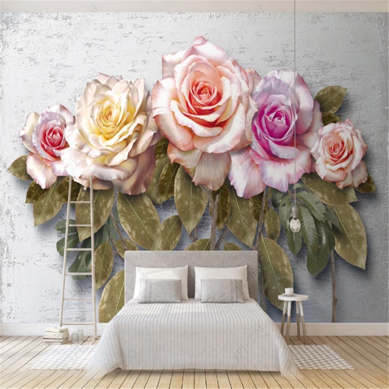 โมเดิร์น Retro วอลล์เปเปอร์สําหรับห้องนั่งเล่น Boutique ดอกไม้ Rose Garden TV พื้นหลังกระดาษผนังตกแต