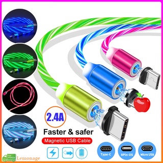 【พร้อมส่ง】สายชาร์จโทรศัพท์ แบบแม่เหล็ก Led 3 In 1 ชาร์จเร็ว สําหรับ Micro Usb i-P Type C