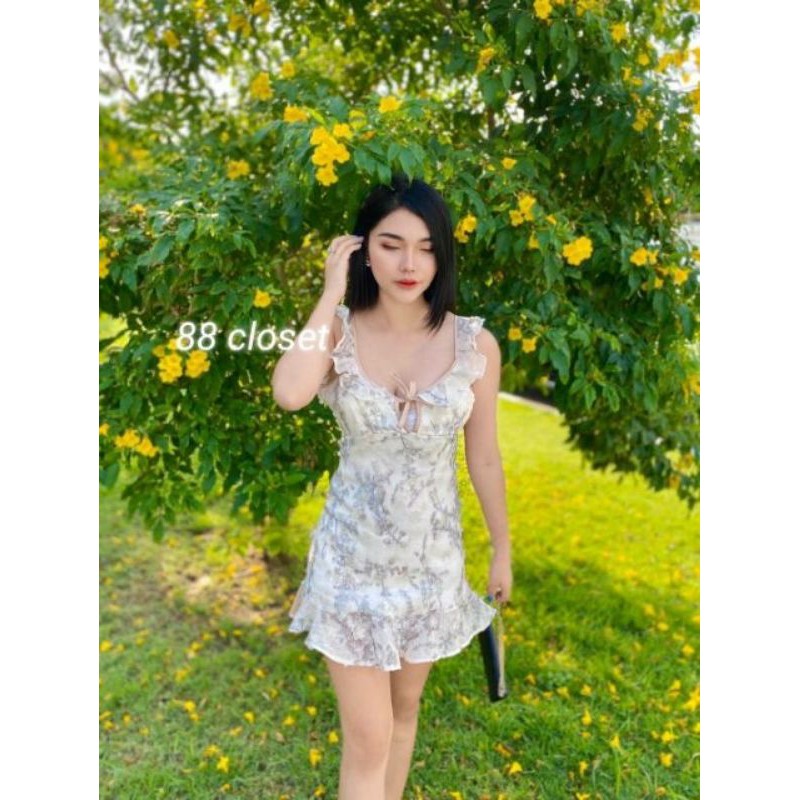 เดรส ปักดอกไม้3dD สีครีมน่ารัก size S