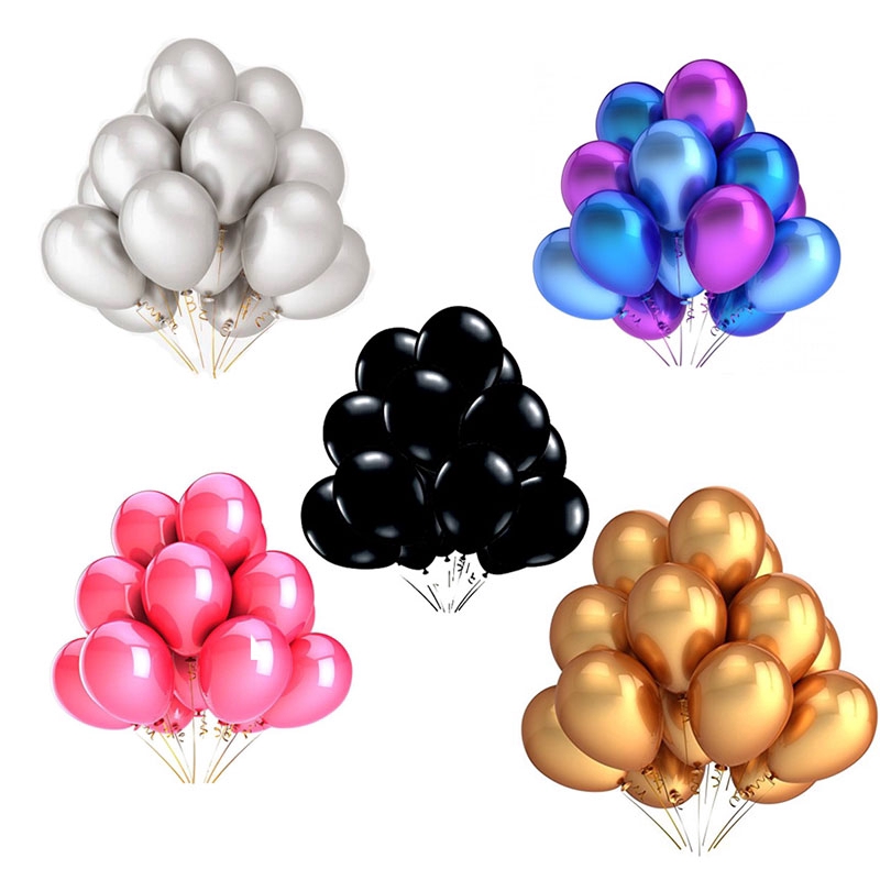 10pcs12 นิ้วทอง Sliver สีดํา Latex Ballons งานแต่งงานวันเกิด Party Decor บอลลูน