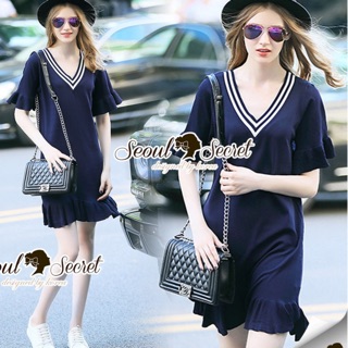 Veely Stripe Colar Navy Knit Dress