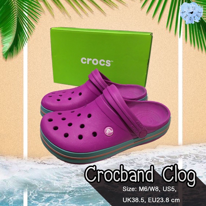 CROCS Crocband Clog ✅แท้ 💯% สีชมพูบานเย็น แถบฟ้า-ชมพู