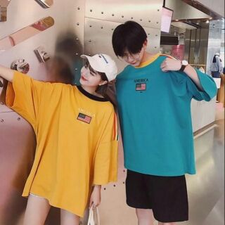 เสื้อ oversize ติดแถบรุ้ง ปักลายธงเมกา