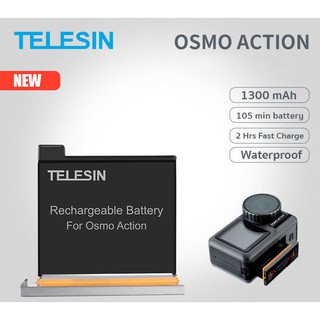 TELESIN แบตเตอรี่เสริม OSMO Action 1 pc แบตเตอรี่ 1300 mAh Battery Set Waterproof กันน้ำ