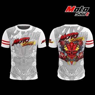 MOTOSHIRT RARE-สีขาว เสื้อพิมพ์ลายคอกลมแขนสั้น