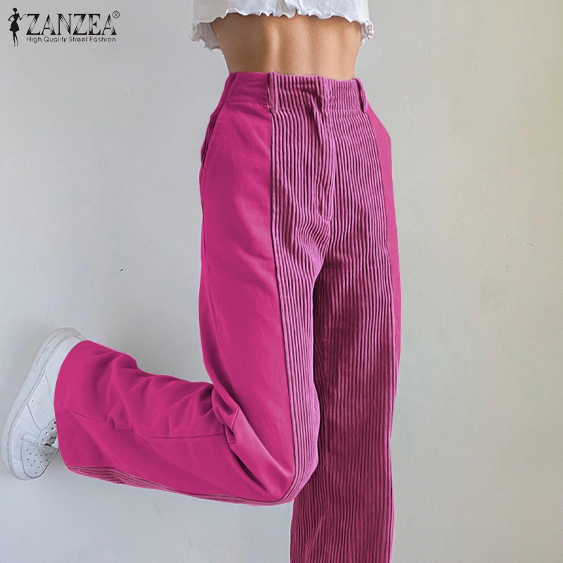 Zanzea กางเกงขายาวลําลองแฟชั่นสําหรับสตรีขากว้างสีพื้นทรงหลวมสีพื้น #8