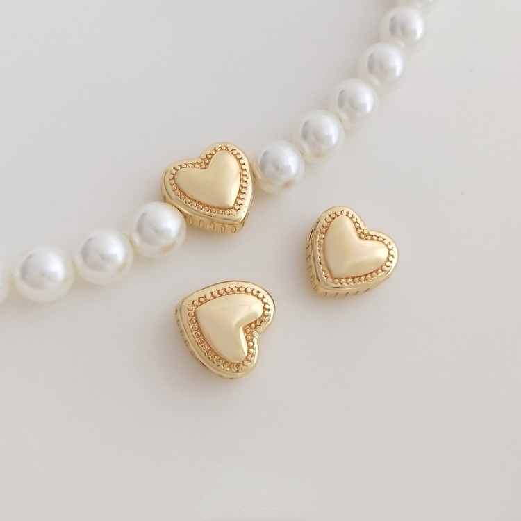 พีชหัวใจ Spacer ลูกปัดหัวใจแนวนอนหลุมทําด้วยมือ diy 14K ทองแดง Clad Gold สีการเก็บรักษาลูกไม้