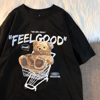 Fulllove พร้อมส่ง เสื้อยืด เสื้อยืดสกรีนลายการ์ตูน Bear FEEL GOOD 1591#