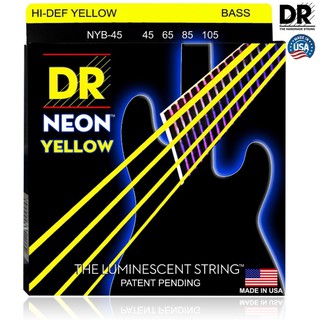 DR Strings NYB-45 สายกีตาร์เบส 4 สาย แบบเคลือบ สีเหลือง เรืองแสง (Medium, 45/105) ** Made in U.S.A. **