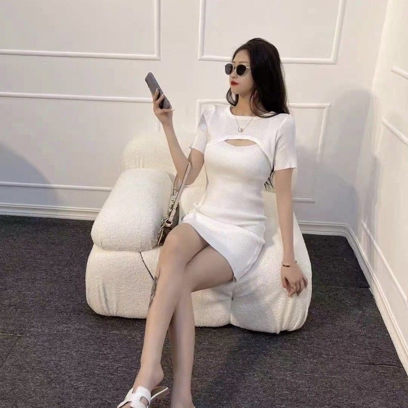 ▽◘Ey_official⚘พร้อมส่ง⚘เดรสสั้นเปิดอกนิดหน่อยสุดเช็กชี่เบาๆ ผ้ายึด #A501