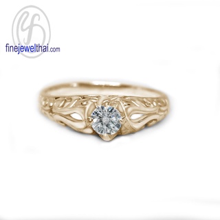 Finejewelthai-แหวนวินเทจ-แหวนเพชร-เพชรสังเคราะห์-แหวนเงินแท้-Vintage-Diamond-CZ-Silver-Ring-R1431czg/ pg