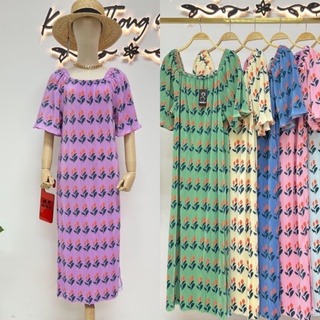 maxidress เดรส อัดพลีท เดรสอัดพลีทยาวลายทิวลิป