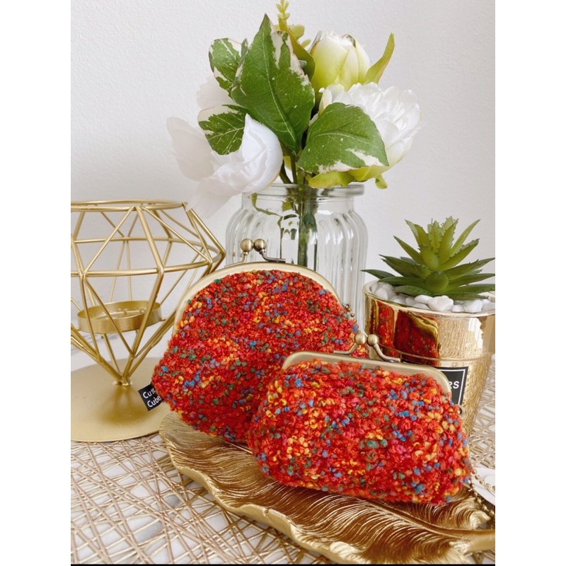 Cutecube กระเป๋าสตางค์ขนนุ่มสีส้ม