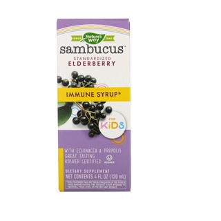 Natures Way, Sambucus สำหรับเด็ก น้ำเชื่อมเอลเดอร์เบอร์รี่ปรับมาตรฐาน เสริมภูมิคุ้มกัน ขนาด 4 ออนซ์ (120 มล.)