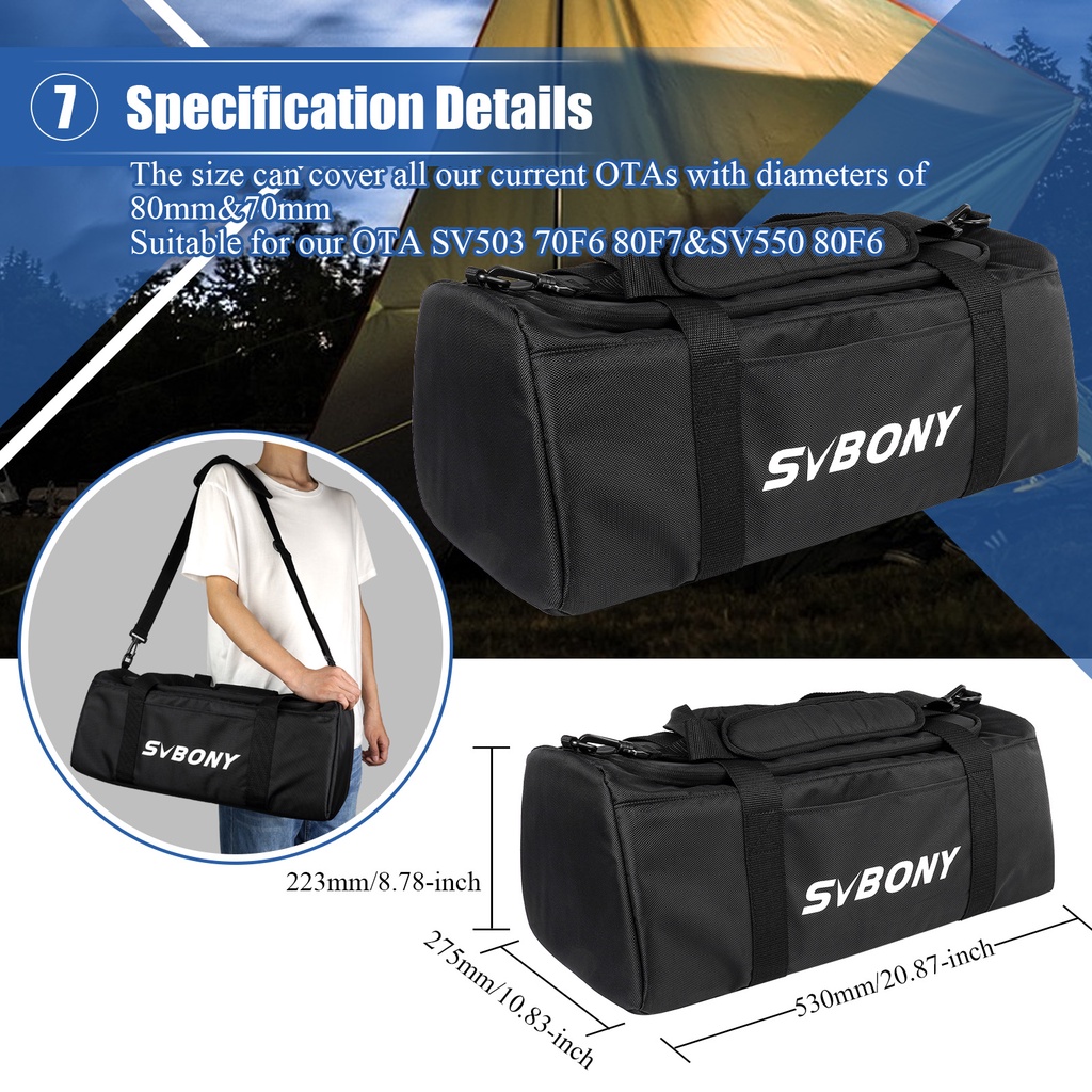 Svbony SV212 กระเป๋ากล้องโทรทรรศน์ อเนกประสงค์ เคสกล้องโทรทรรศน์ ดูดซับแรงกระแทก พร้อมสายคล้องไหล่ ปรับได้ และสายคล้องมือ สําหรับอุปกรณ์เสริมท่อออปติคอล — صورة 8