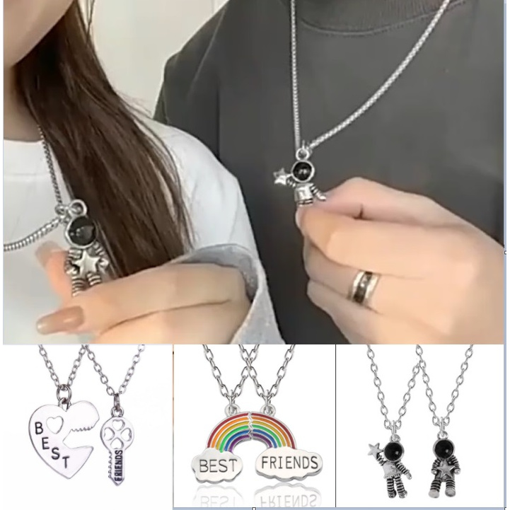 BBY 2 COUPLE สร้อยคอโซ่นักบินอวกาศเพื่อนที่ดีที่สุด HipHop สร้อยคอแฟชั่นเกาหลีหญิง Punk