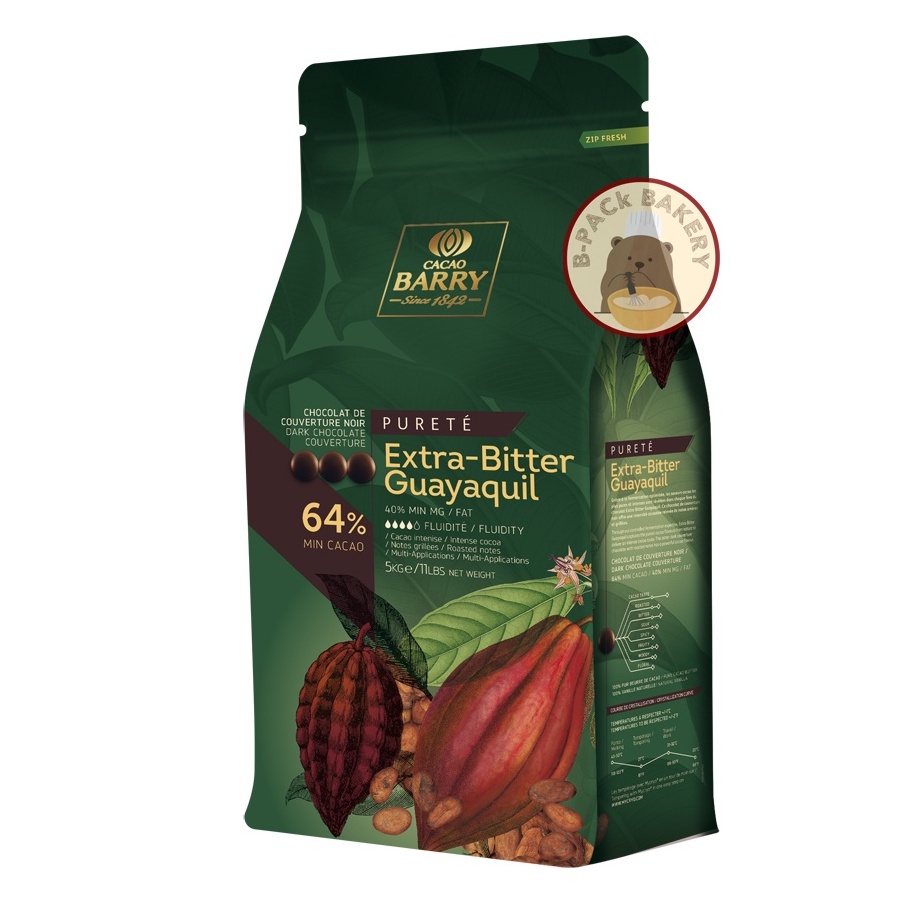 (Fullpack 5Kg แบรี่64%) คาเคาแบรี่ ช็อคโกแลต เอกซ์ตรา บิทเทอ CACAO BARRY Extra Bitter Guayaquil 64%