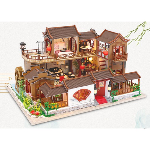 บ้านตุ๊กตา บ้านจิ๋ว DIY ชุด The Ancient town 2 มีฝาครอบกันฝุ่น+กล่องดนตรี พร้อมส่งทันที  โมเดลบ้านจี