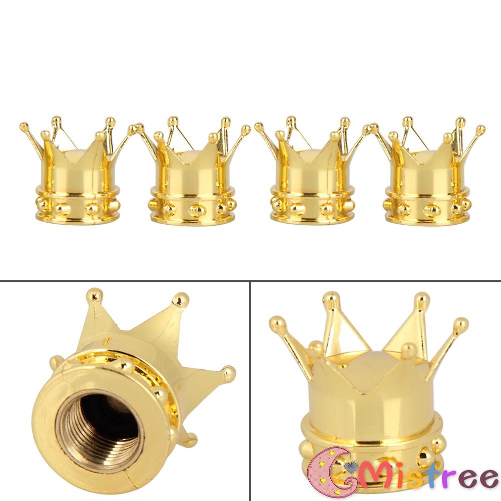 4PCS Gold Crown Tyre Wheel Stem Air Valve Caps Tire Valve Auto Truck