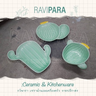 จานกระบองเพชร แคลตัส จานต้นกระบองเพชร เซรามิก Home cafe By Ravipara