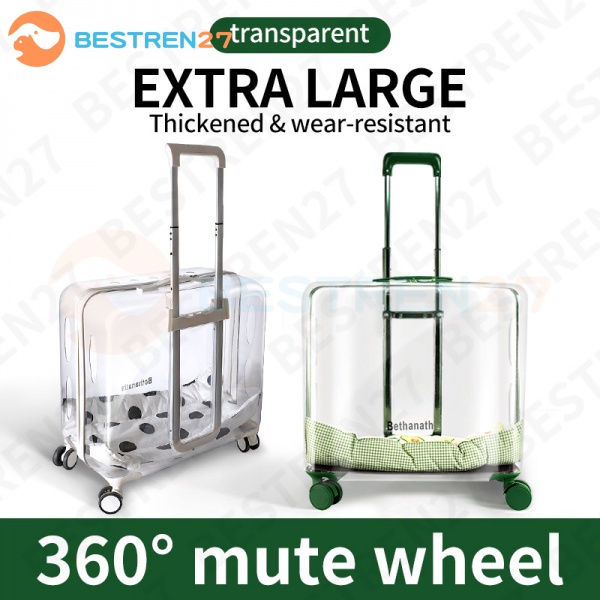 Ready Stock Large pet trolley case carrier transparent cat dog trolley stroller pet trolley bello cat carrier bag pets t